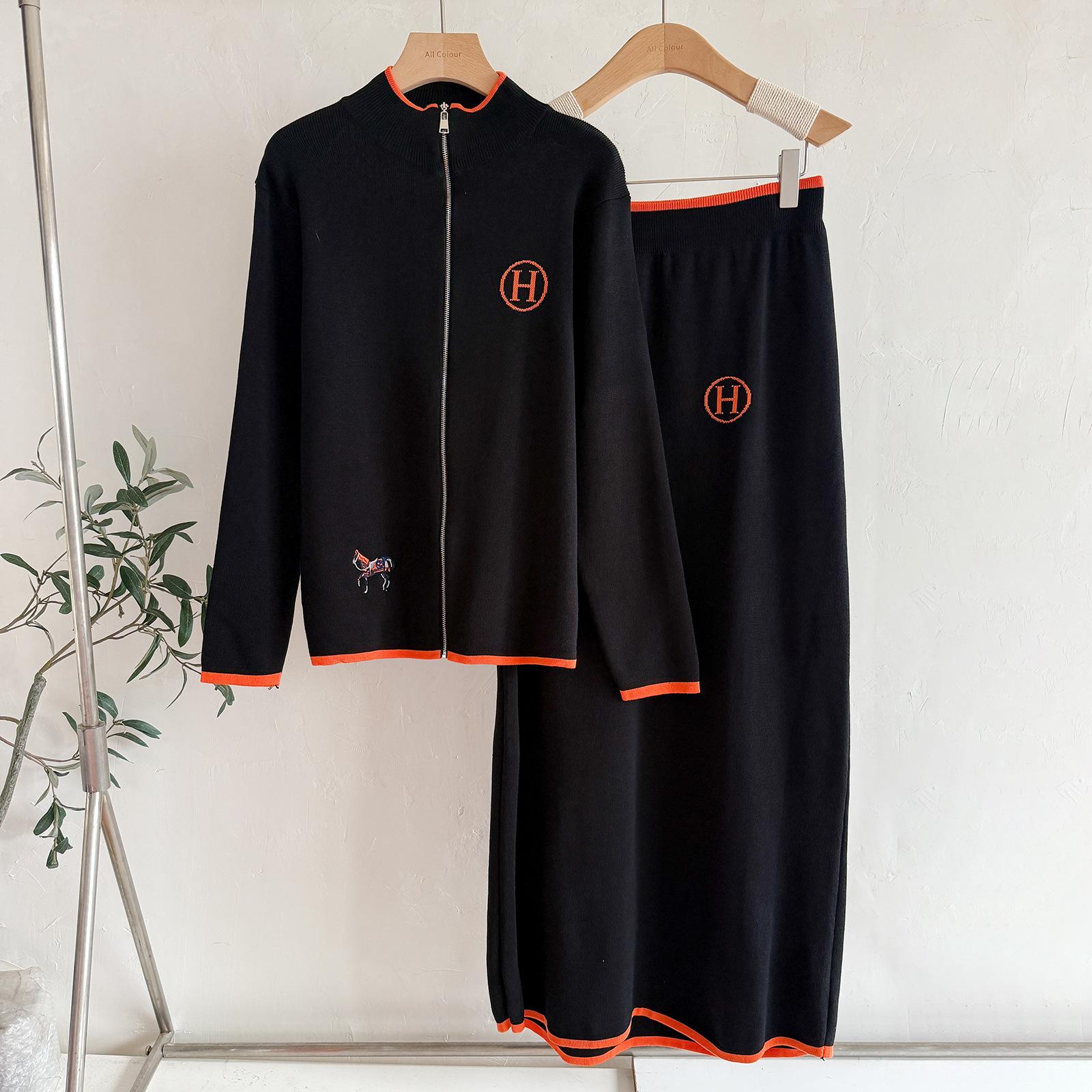 

JKASHDK Women s Fashion Casual Spring Autumn Colour Block Print Long Sleeve Trousers Skirt Suits Size: One Size чорний