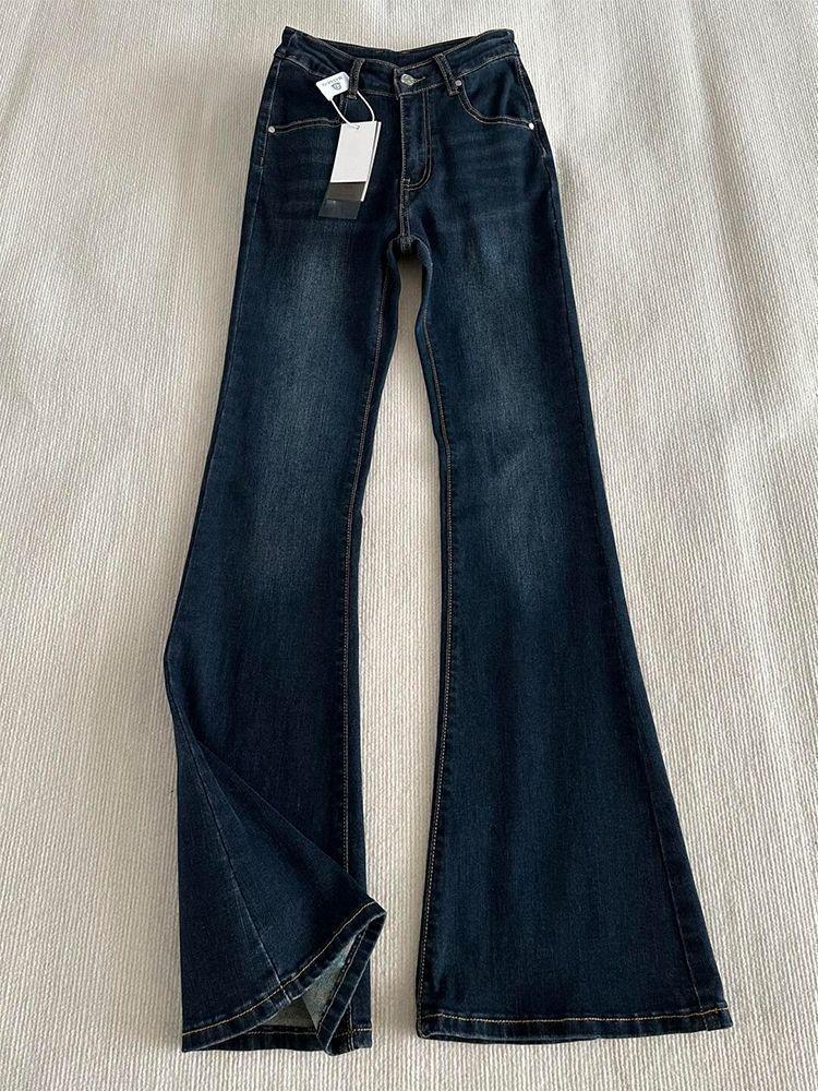 Women's American Style High-Waisted Slim Fit Stretch Micro-Flare Jeans for Autumn/Winter - Simple, Versatile, Trendy Long Pants