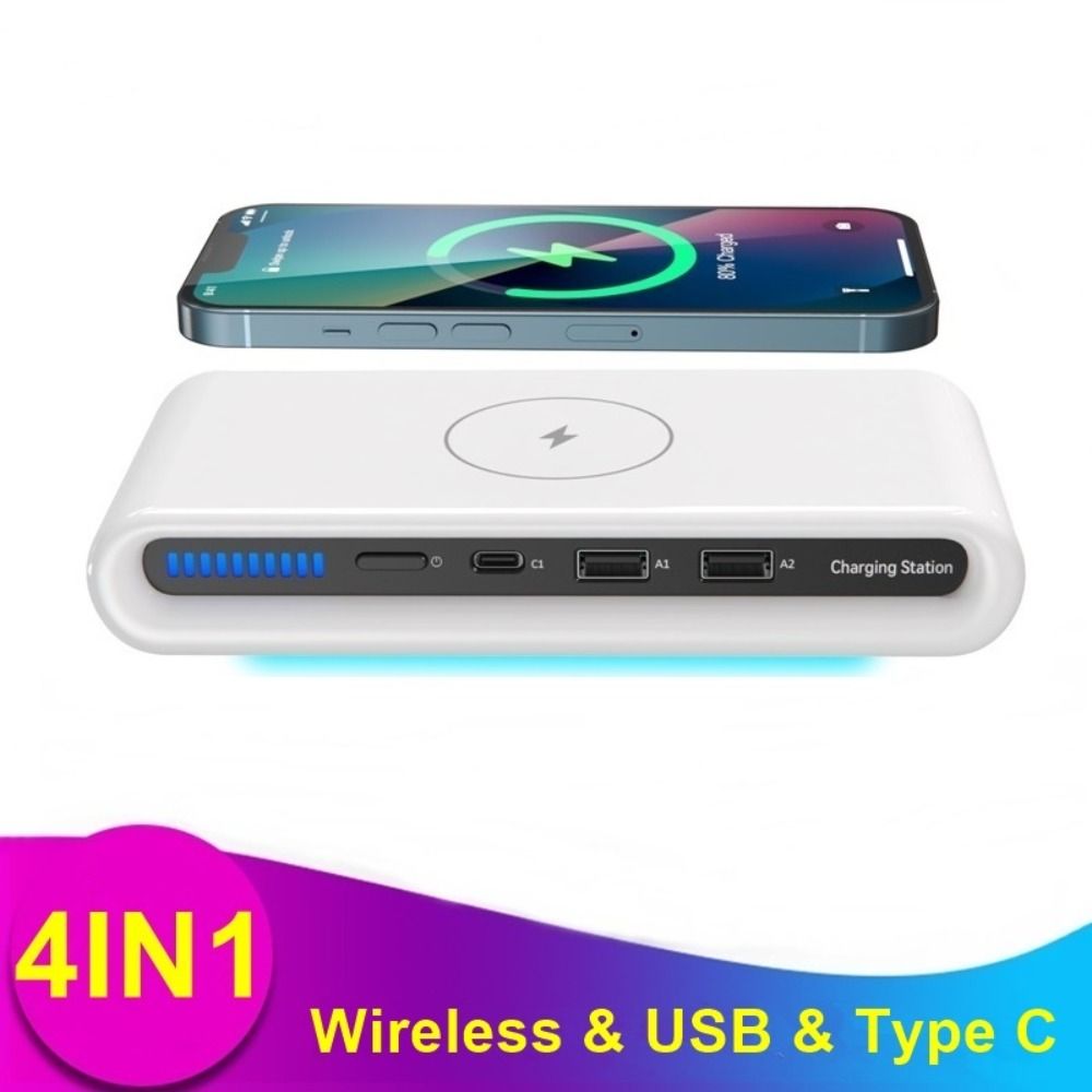 

Многофункциональный мобильный телефон 4 в 1 QC 3.0 Беспроводное зарядное устройство USB Type-C Smart Watch Зарядная док-станция