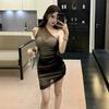 Mesh Splicing Perspective Slanted Shoulder Dress Women's Summer Sleeveless Temperament Waist Tight Spice Girl Sexy Hip Skirt