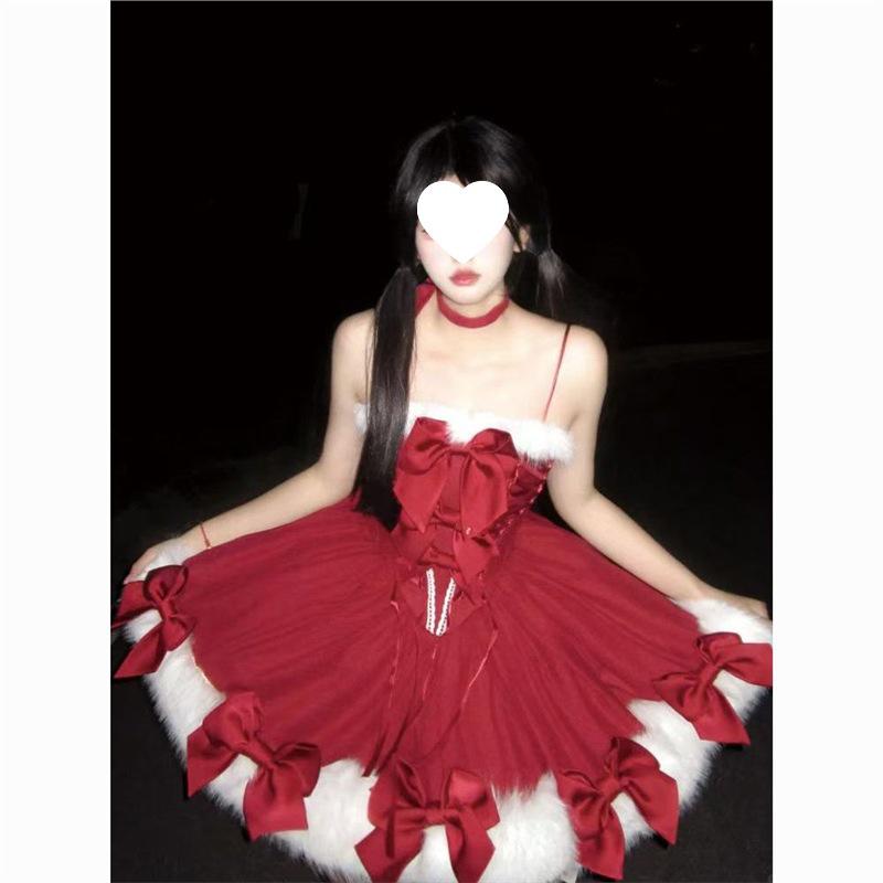 Conjunto de Capa Vermelha e Vestido Princesa Lolita para Véspera de Natal