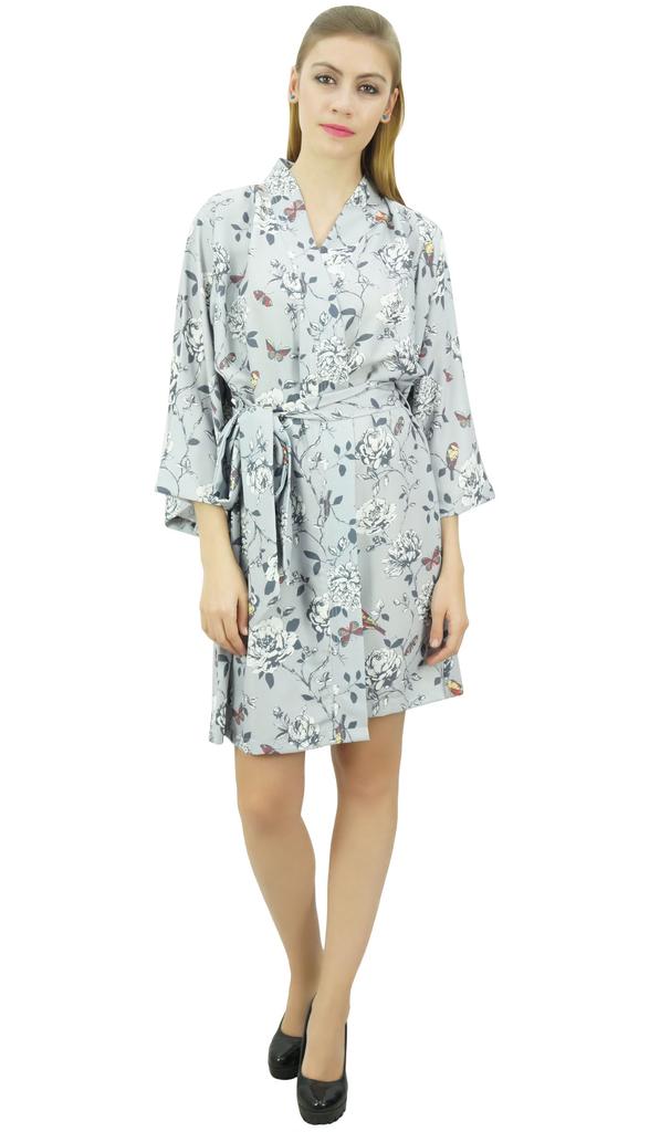 Bimba Women's Gray Floral Printed Georgette Bridesmaid Getting Ready