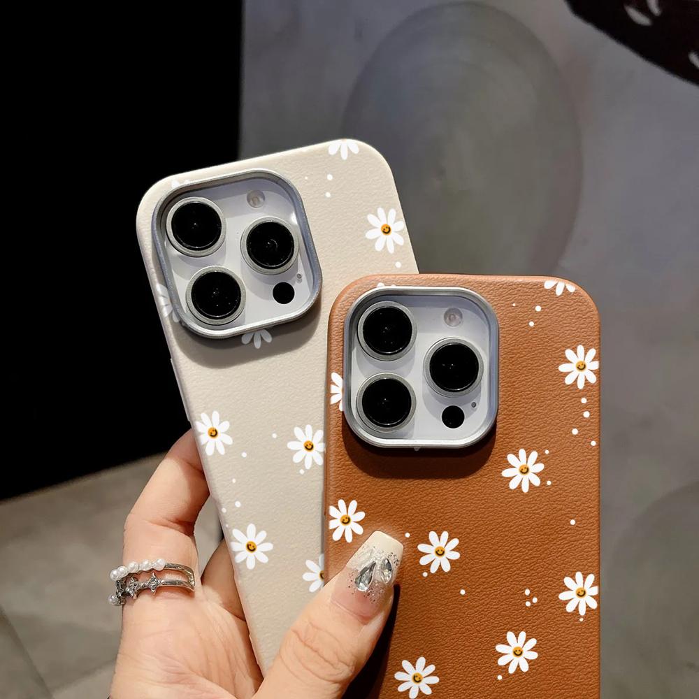 Daisy Flower ShockProof Phone Case For Samsung Galaxy A16 A35 A54 A55 5G S21 S22 S23 FE S24 Plus S25 Ultra Leather Texture Funda