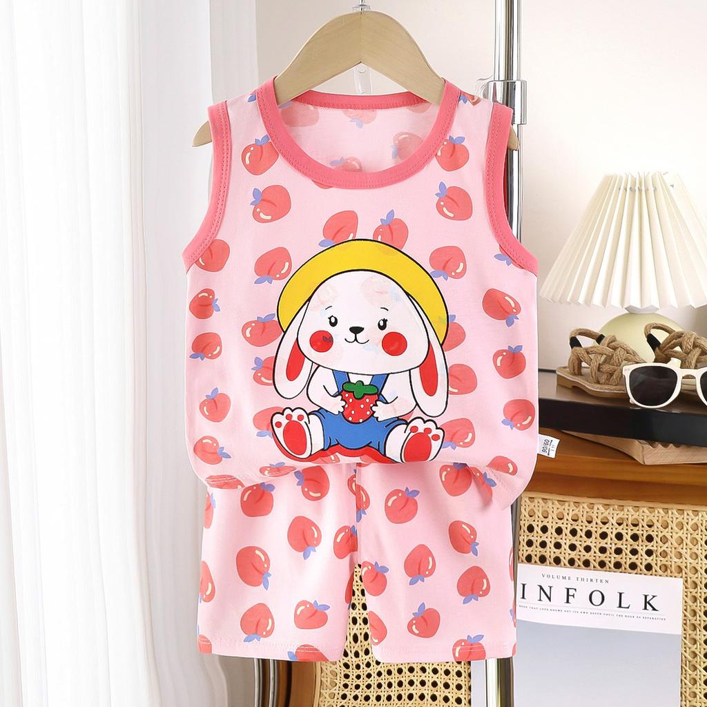 Children's Cotton Pullover Sets - Summer Boys' And Girls' Sleeveless T-shirts And Shorts Sets