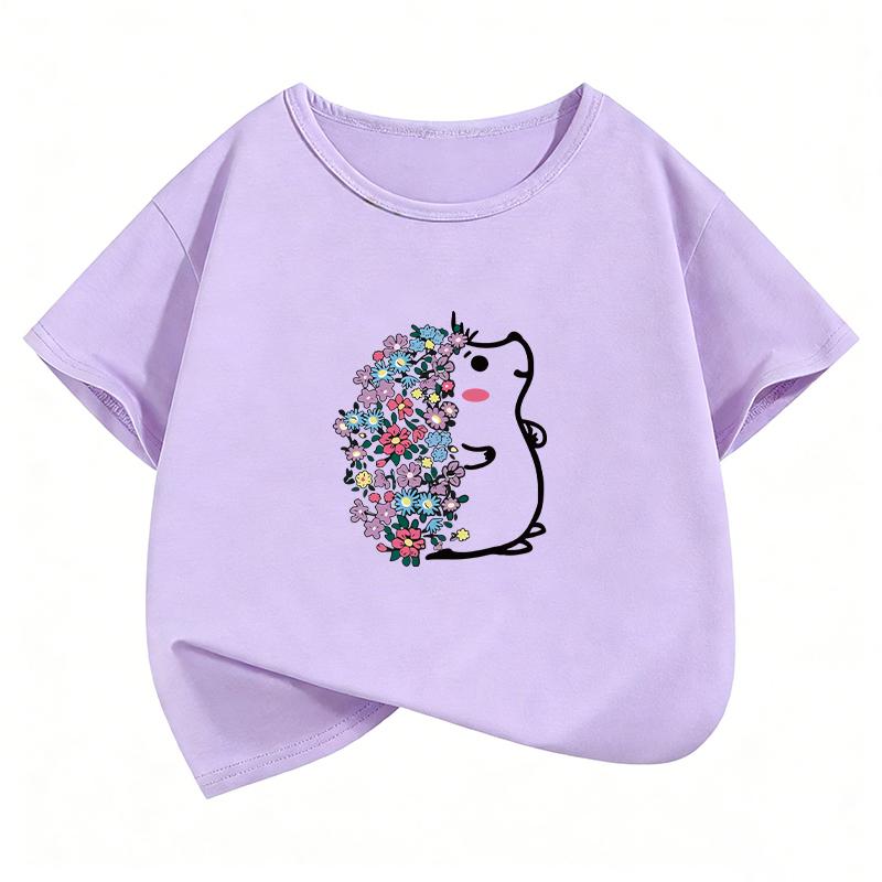 Harajuku Cute Hedgehog Tshirt Kids Anime Cartoon Tops Fashion Hedgehog Flower Clothing Short Sleeve Cartoon Boy Girl Tshirt Top