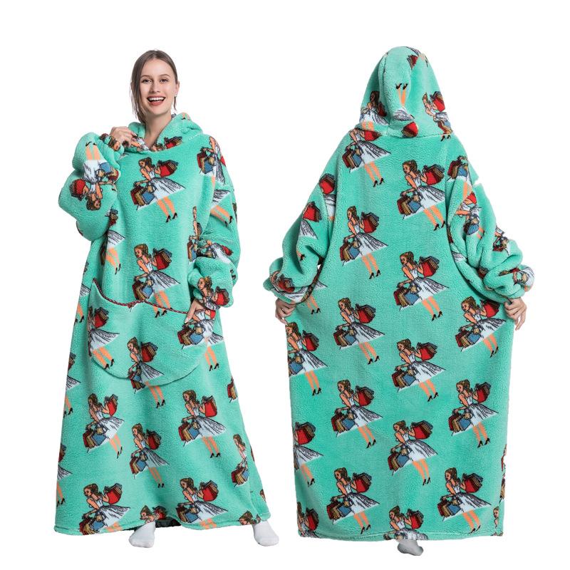 Robe à capuche en polaire chaude d'hiver pour femmes, couverture surdimensionnée de 140cm avec manches, sweat-shirt chaud en polaire, couverture de télévision géante Women Hoody Robe