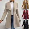 Womens Slim Fit Long Wool Blend Coat Winter Elegant Turn-Down Collar Outerwear