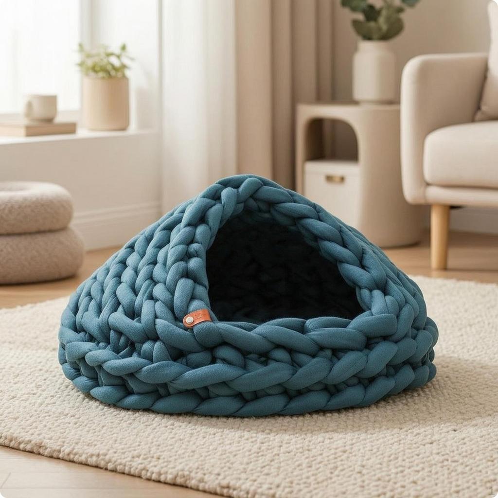 Casa Casetta Letto per Animali Domestici Intrecciata a Mano Nido per Gatti Grotta a Maglia Grossa per Gatti, Piccoli Animali Domestici, Interno, Soggiorno