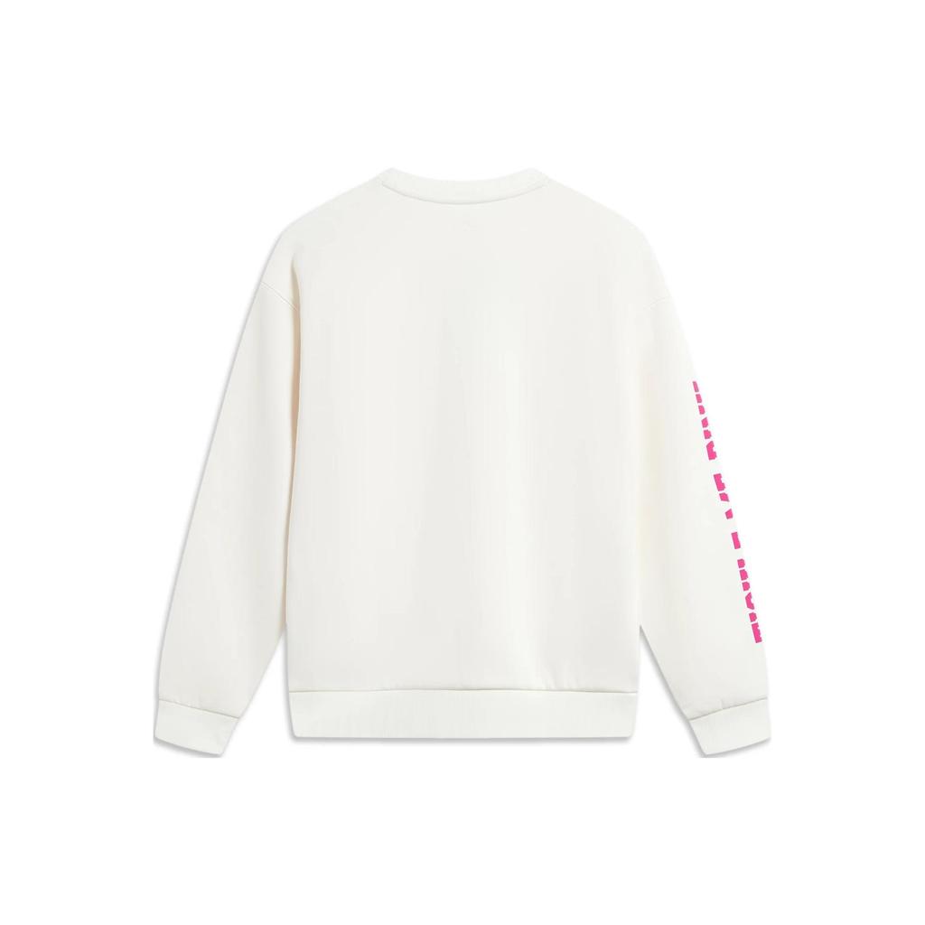 Li Ning Disney Collaboration Strawberry Bear Series Cartoon Print Fleece Antibacterial Loose Pullover Sweatshirt Unisex Sweatshirt Off-White AWDTE49-2