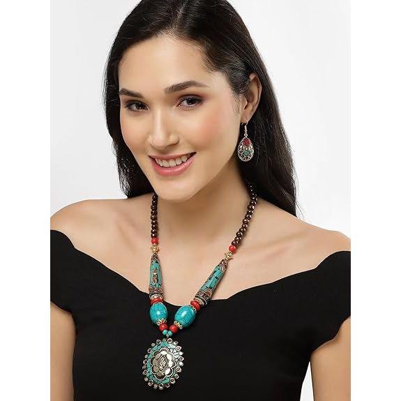 Fashion Latest Stylish Traditional Tibetan Pendant Necklace Jewellery Set for Women