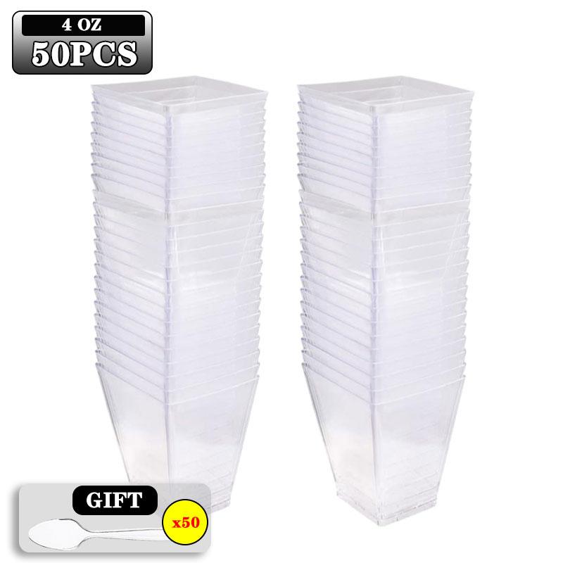 2/4/5OZ Square Plastic Dessert Cups for Mousse Pudding Trifle Jelly Ice Cream Parfait Disposable Serving Dessert Party Supplies