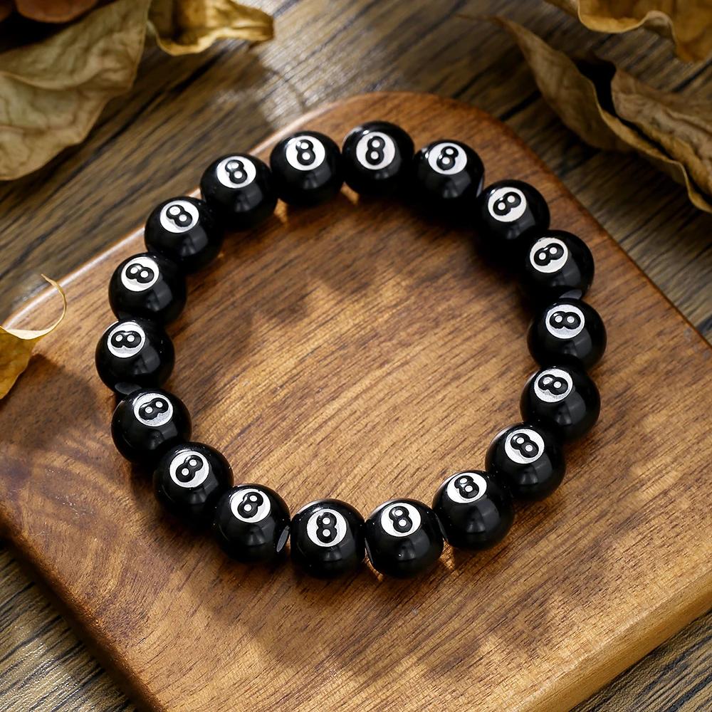 Hot- Creative Billiards Black 8 Bead Bracelet Billiards Figure Eight Elastic Bracelet Accessory Couple Bracelet Jewelry