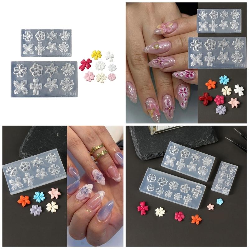 2PCS Silicone Nail Art Moulds Flower Nail Art Template Moulds Silicone Texture for Beauticians and Nail Art Learners