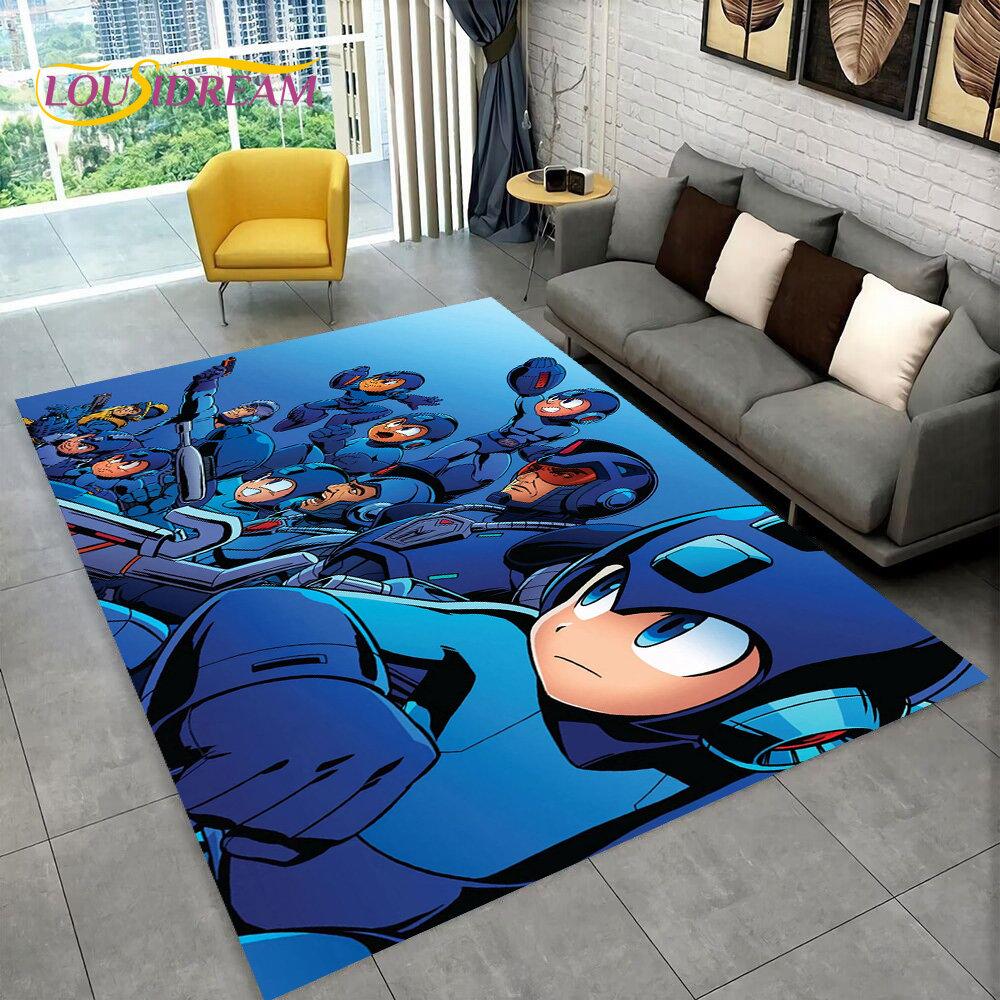 Rockman Megaman Spiel-Cartoon-Teppich, Teppich für Wohnzimmer, Schlafzimmer, Sofa, Fußmatte, Dekoration, Kinder spielen, rutschfeste Bodenmatte