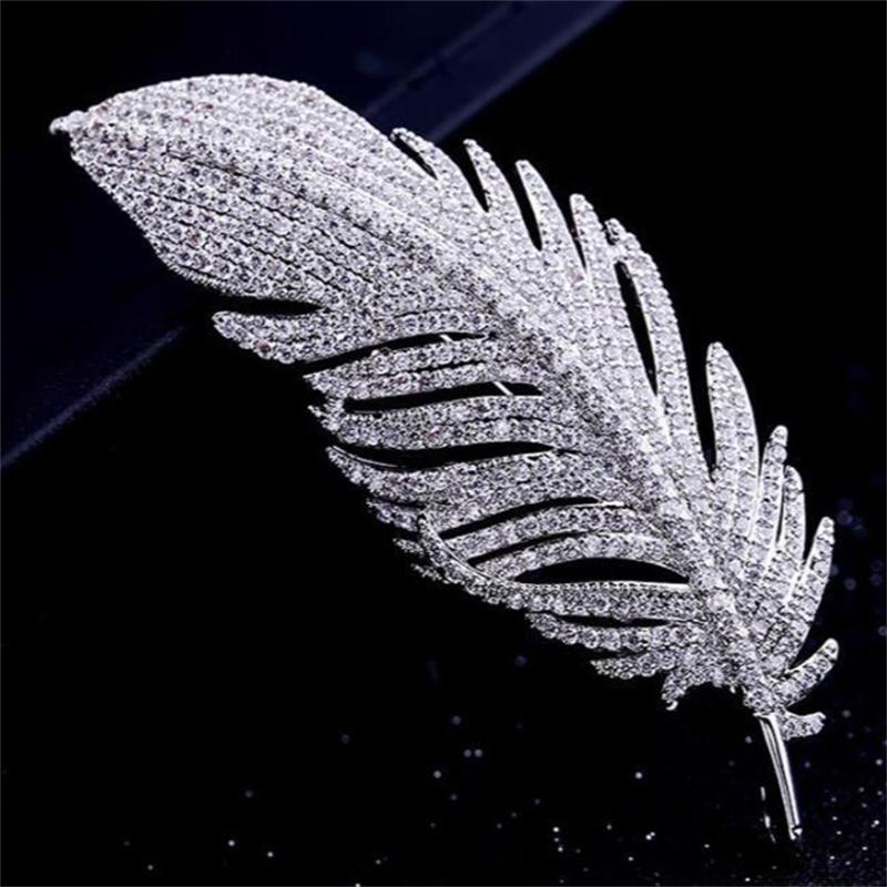 Luxury Exquisite Full Rhinestone Feather Brooches For Women Girls Elegant Temperament Brooch Fine Jewelry Accessories Gifts