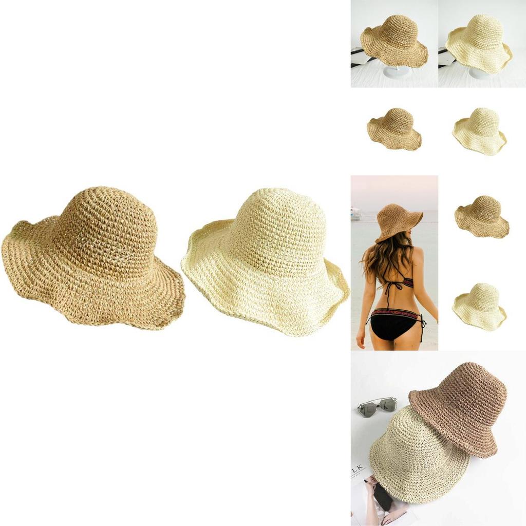 Natural Style Straw Hat For Women, Foldable And Easy To Carry, Ideal For Summer Outdoor Activities In Khaki And Beige