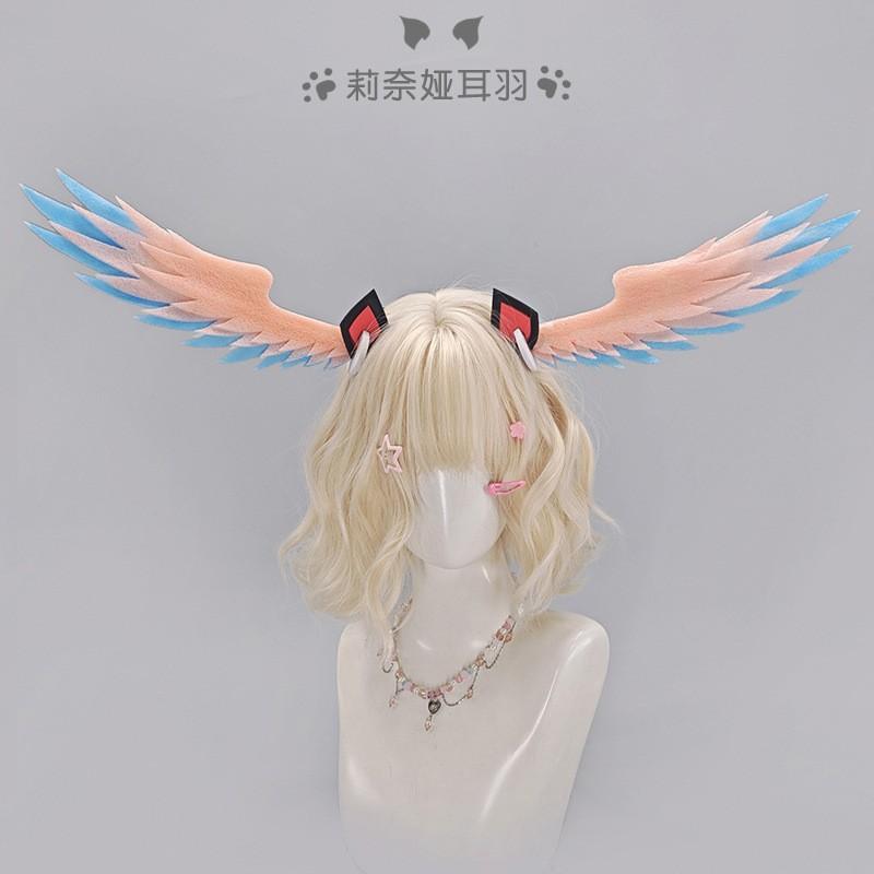 Handmade Linya Ear Feather Headpiece Cosplay Accessory Angel Wing Hair Clip Genshin Impact Fairy Costume