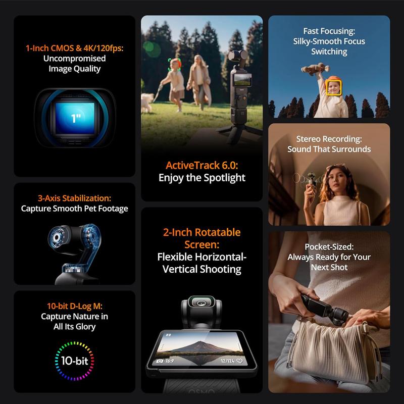 Dji Osmo Pocket 3 1-Inch High-Performance Sensor 4K/120Fps 2-Inch Rotatable Touchscreen Original Osmo Pocket 3