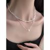 Silver-dusted Freshwater Pearl Double-layered Layered Necklace, Collar Chain, Elegant and Cool Style Neck Chain