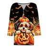 Women's Casual Halloween Print V-Neck Button Three-Quarter Sleeve Pullover T-Shirt