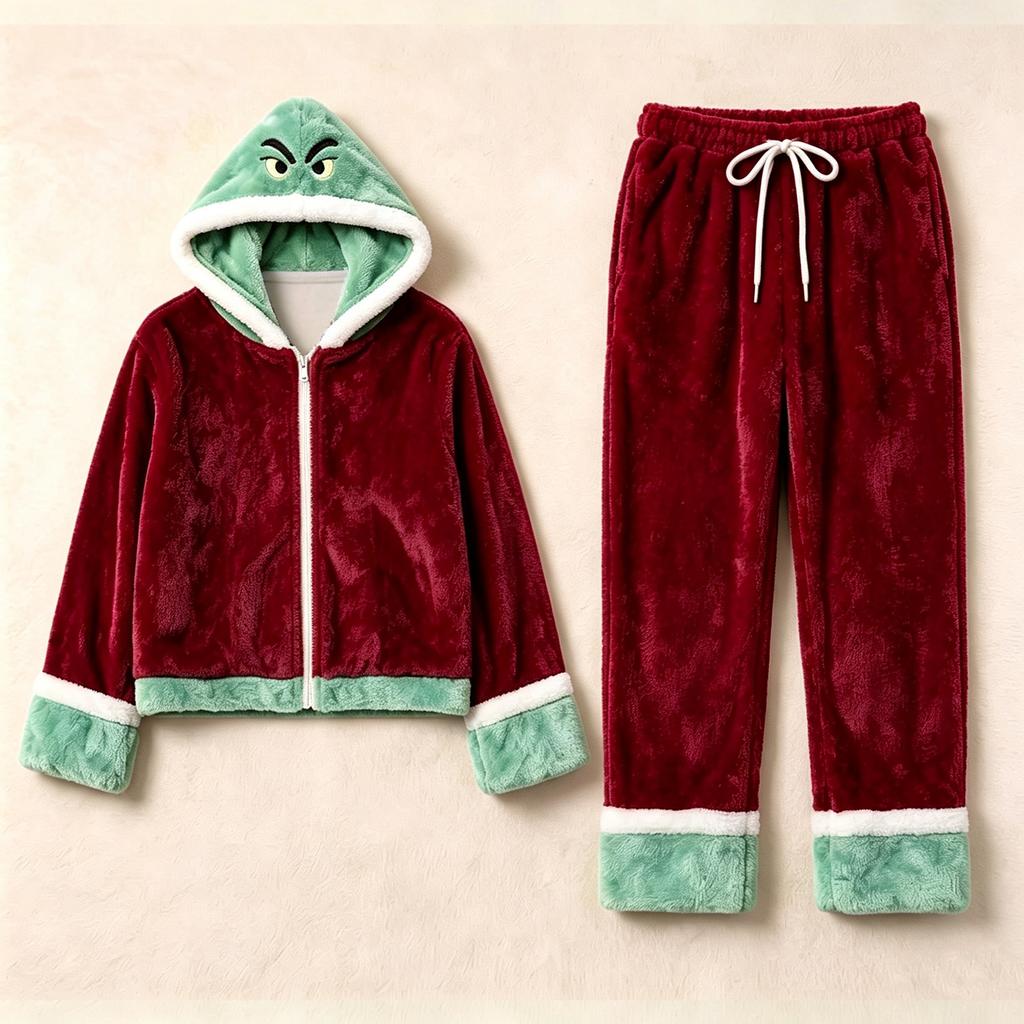 Women's Casual Winter -Lined Hooded Pajama Set with Jacket and Straight-Leg Pants for Home Wear