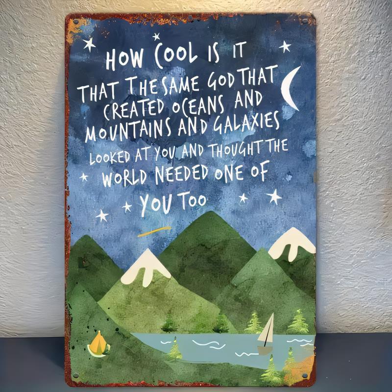 Tin Sign Metal Wall Decor How Cool Is It Bible Quote Mountains Night Sky Vintage Retro Rustic Plaque for Home Bar Garage Offic