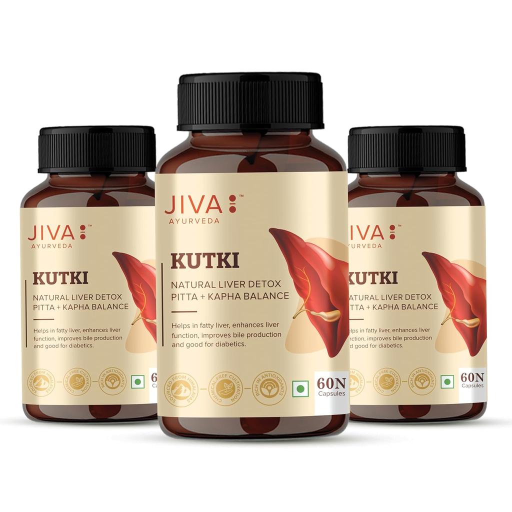 Jiva Kutki Capsules Liver Support Detox 60 Caps Pack of 3 Natural Ayurvedic Supplement for Health