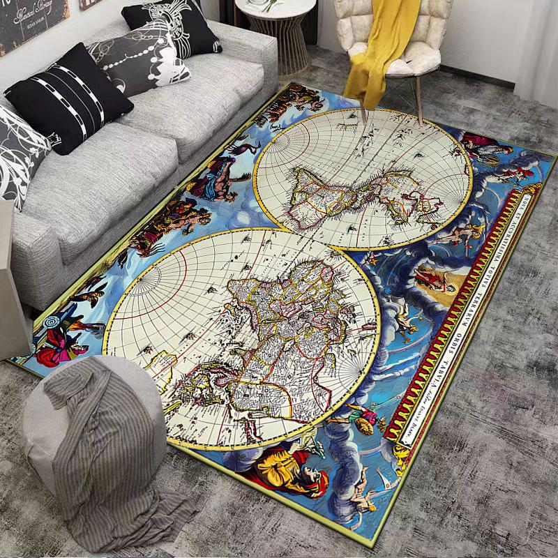 Antique World Map Carpet suitable as a non-slip mat for the living room or bedroom sofa