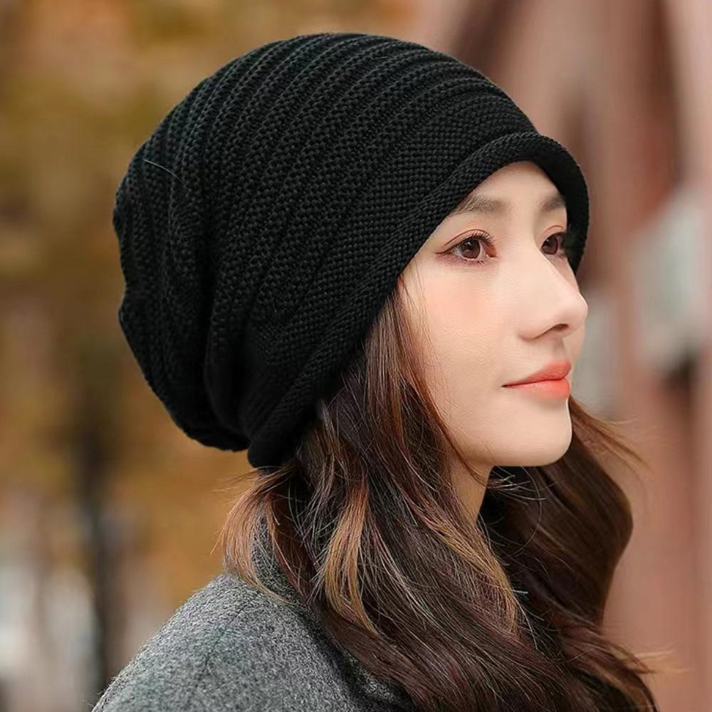 Slouchy Beanie Hat Striped Knit Skullcap Warm Breathable Lightweight Luxury Style High Top Foldable Spring Autumn