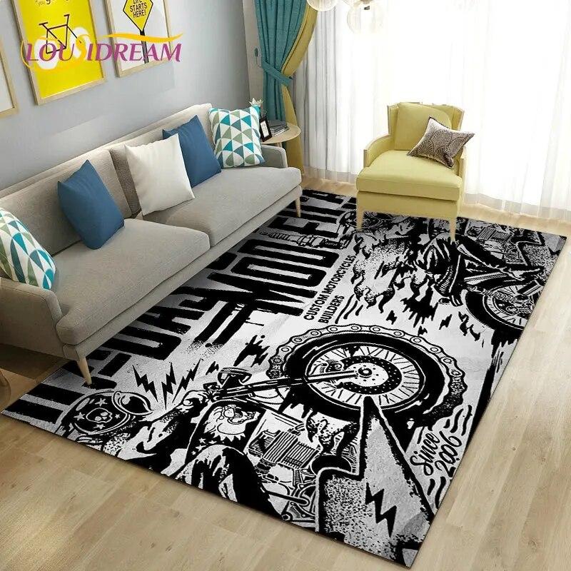 3D Retro Vintage Motorcycle Area Rug Large,Carpet Rug for Living Room Bedroom Sofa Decoration,Doormat Kitchen Non-slip Floor Mat