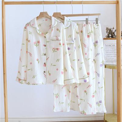 Spring and Summer Pajamas Cotton Printed Home Clothes Women's Casual Pajamas Sexy Lapel 2-piece Set Pajamas Loose Home Clothes Pajamas