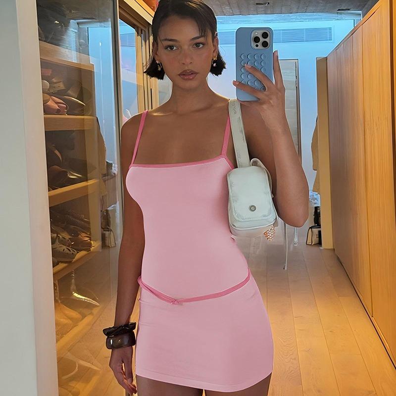 

Женское сексуальное уличное модное платье с контрастными цветами и ремешком на ремне, облегающее платье на бедрах L розовый