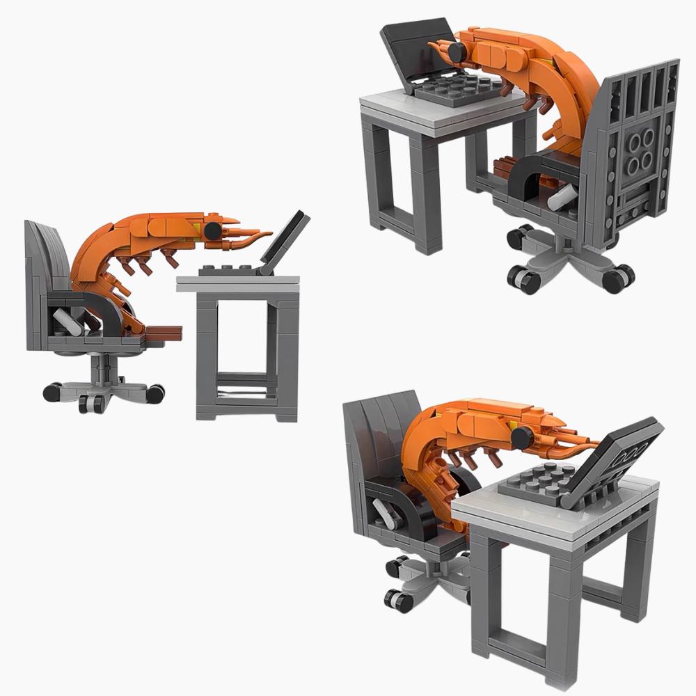 Creative Working Shrimp Model Building Blocks Set Puzzle Assembled Toys Desktop Ornaments Crayfish Moc Bricks Adult/Kids Gifts