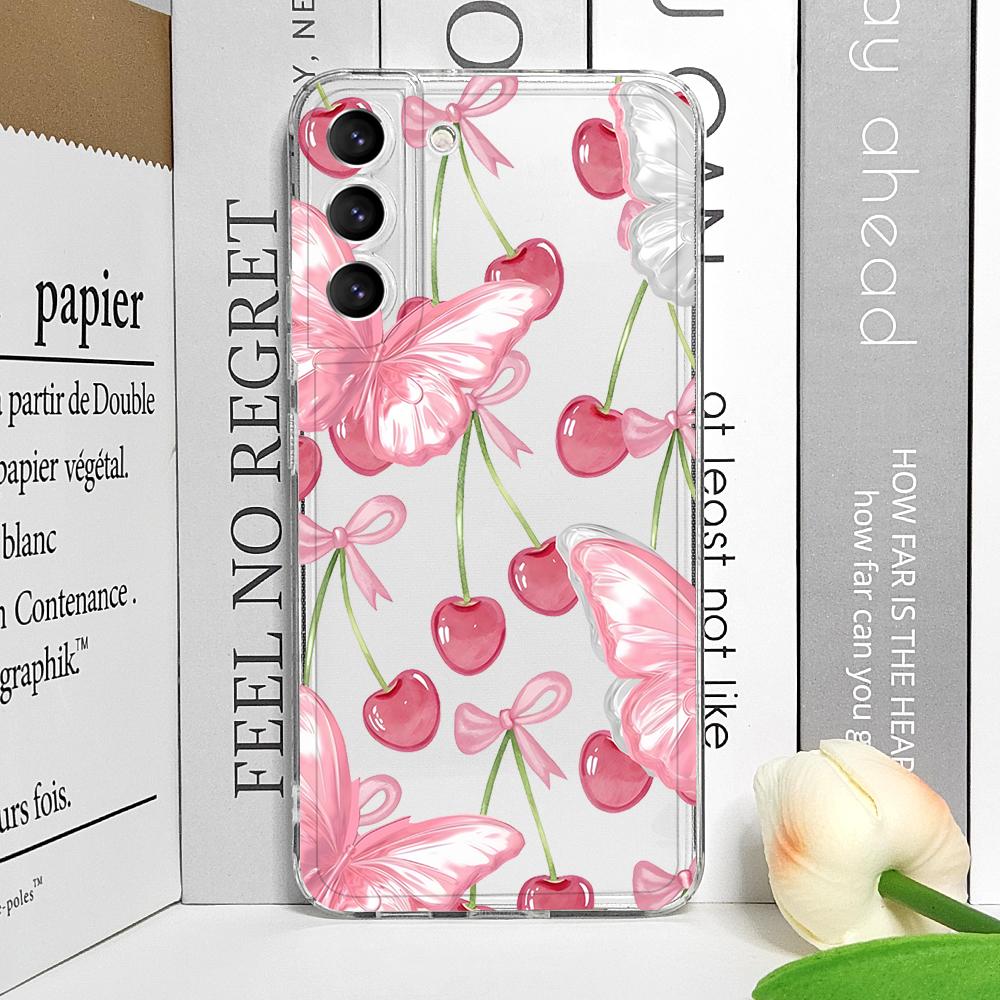 Funny Butterfly Flower Cherry Cute Clear Phone Case for Samsung Galaxy A14 A56 A55 A54 A36 A53 A51 A13 A15 A25 A52 5G Soft Cover