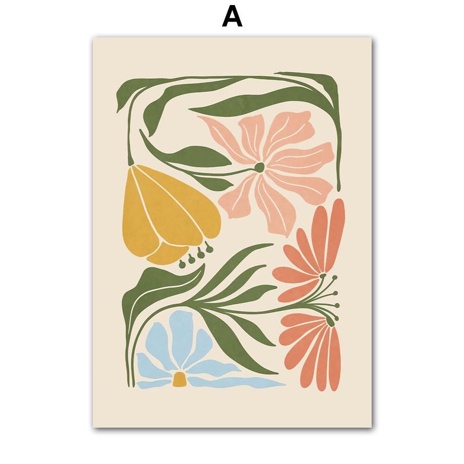 Abstrakter Blumenmarkt Pfingstrose Gänseblümchen Blätter Wandkunst Leinwand Malerei Vintage Poster und Drucke Bild für Wohnzimmer Heimdekor