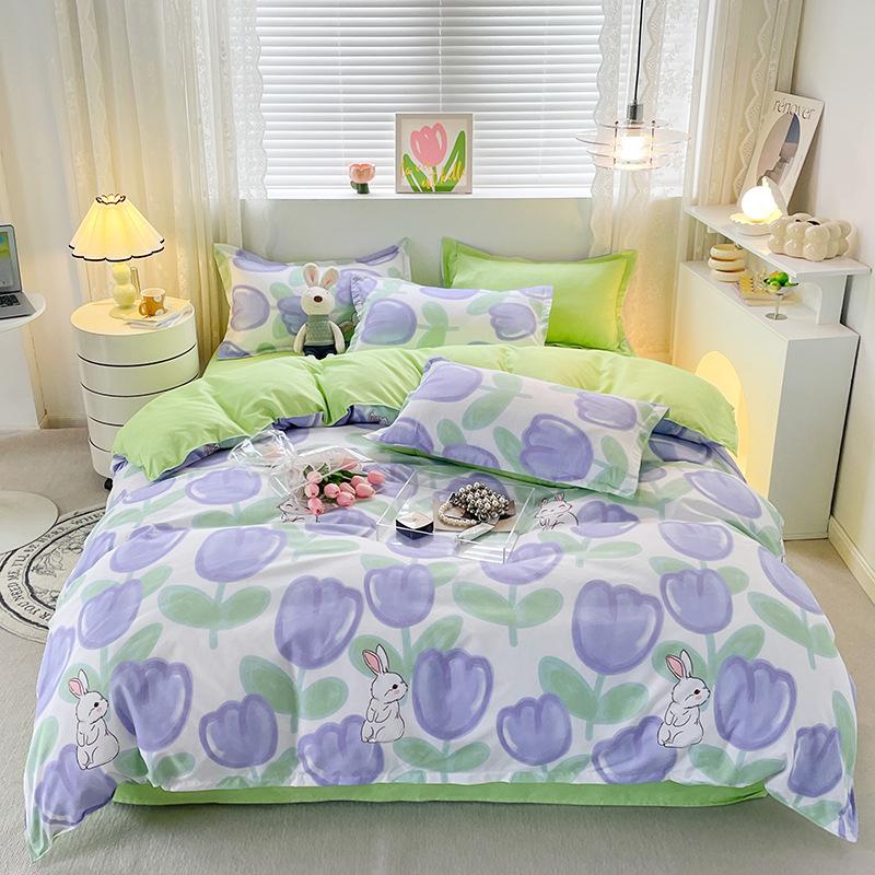 Pure Cotton Abraded Bedding Four-piece Set, Bed Sheet Quilt Cover, Dormitory Cotton Three-piece Set