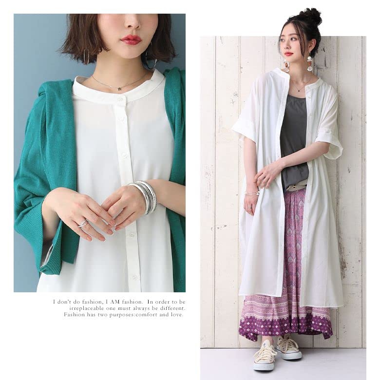 Oshare Walker Collar Short Sleeve Shirt Long Shirt Short Loose Plus Sizes Layered wfn0239 n'OrLABEL [Band Dress] Women's Dress, Spring/Summer,