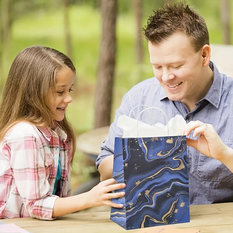 10 paper bags with handles, blue purple quicksand marble party gift bags, kraft paper candy bags, suitable for wedding and birthday party gift bags.