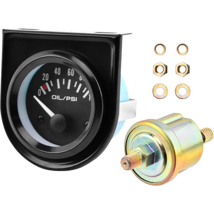 JIANWEI 2  52mm Oil Pressure Gauge 0-100 PSI DC12V Press Gauge Meter Kit, Universal Car Modification Oil Pressure Gauge Kit (White Light) White Light