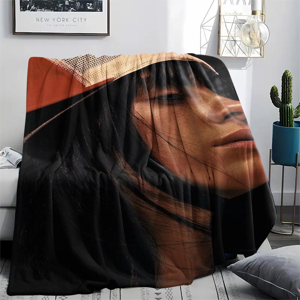 1 Stück Billie Eilish Aufdruck Flanelldecke, Hohe Qualität, Bequem für alle Jahreszeiten, Heimdekoration, Wärme und Komfort, Perfekt für Weihnachtsgeschenke