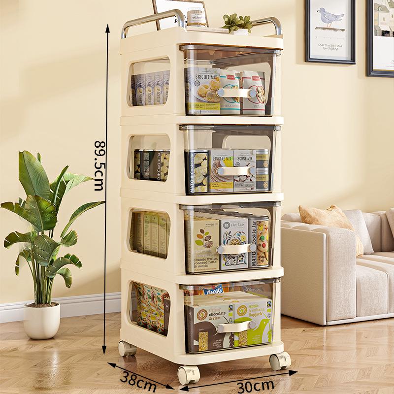 Multi-layer Transparent Drawer Storage Cabinet & Movable Trolley Shelf for Living Room