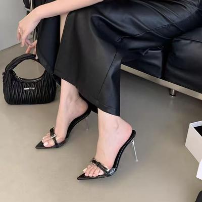 Royal Sister Pointed Transparent Belt Buckle Slippers 2025 Summer New Temperament Outer Wear Beauty Crystal High Heels