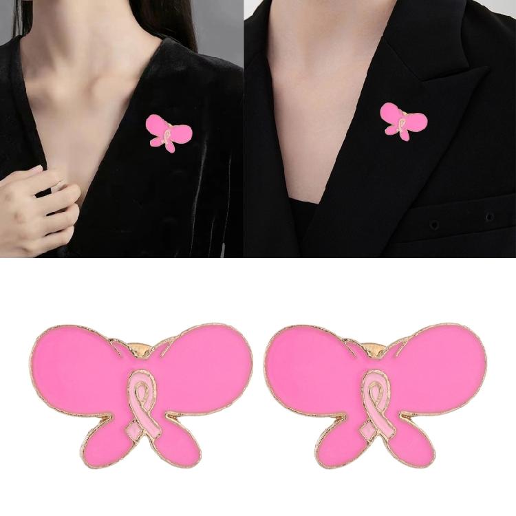 10Pcs Cancer Awareness Brooch Butterfly Lapel Pin Pink Ribbon Metal Pins For Clothing Jackets Hat Dress Embellishments