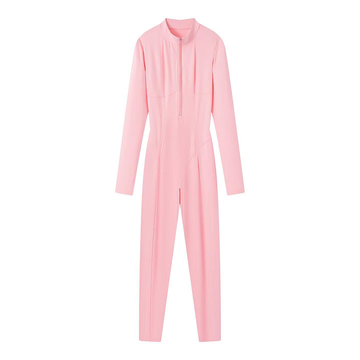 

TAOP&ZA Spring 2026 Women s 3D Patchwork Half-Zip Bodysuit Yoga Jumpsuit Large рожевий