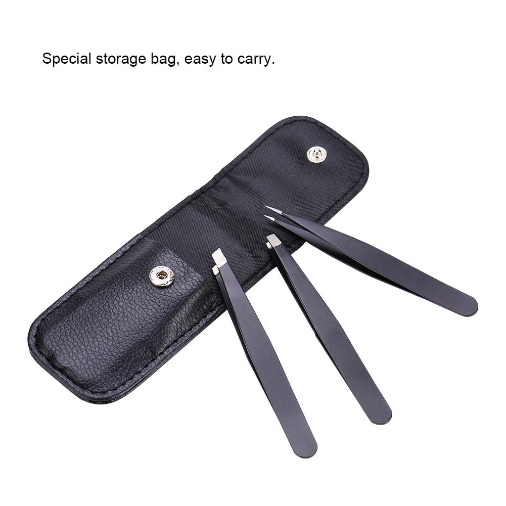 Black Stainless Steel Tweezer Set Flat Tip Point Tip Slant Tip Eyebrow Facial Hair Removal