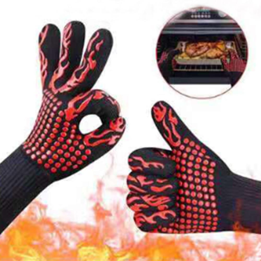 800°C Heat Resistant BBQ Glove Silicone Grill Mitt Durable Oven Glove  Kitchen