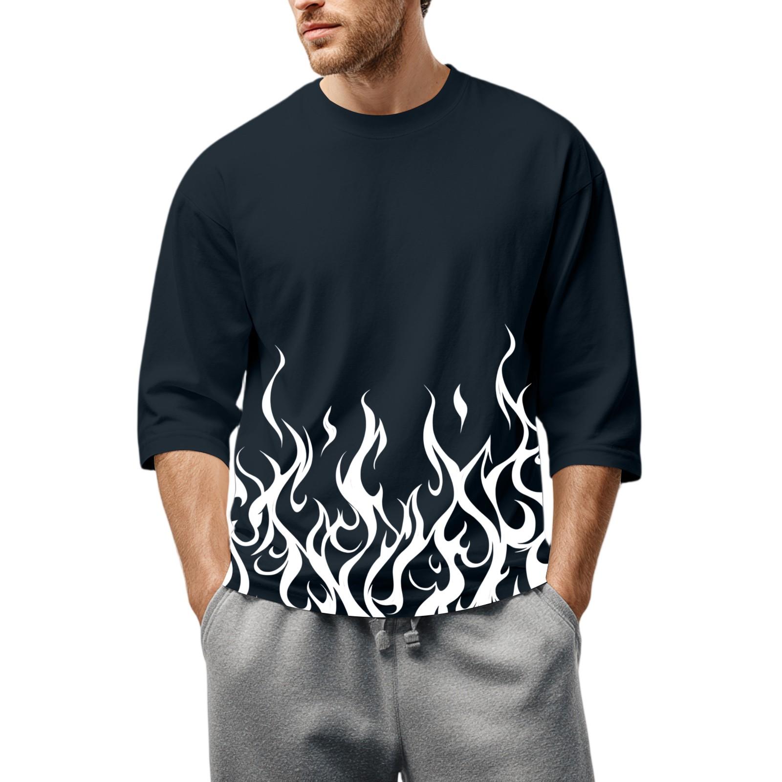 

Мужская повседневная модная футболка с круглым вырезом и рукавом три четверти L тёмно-синий