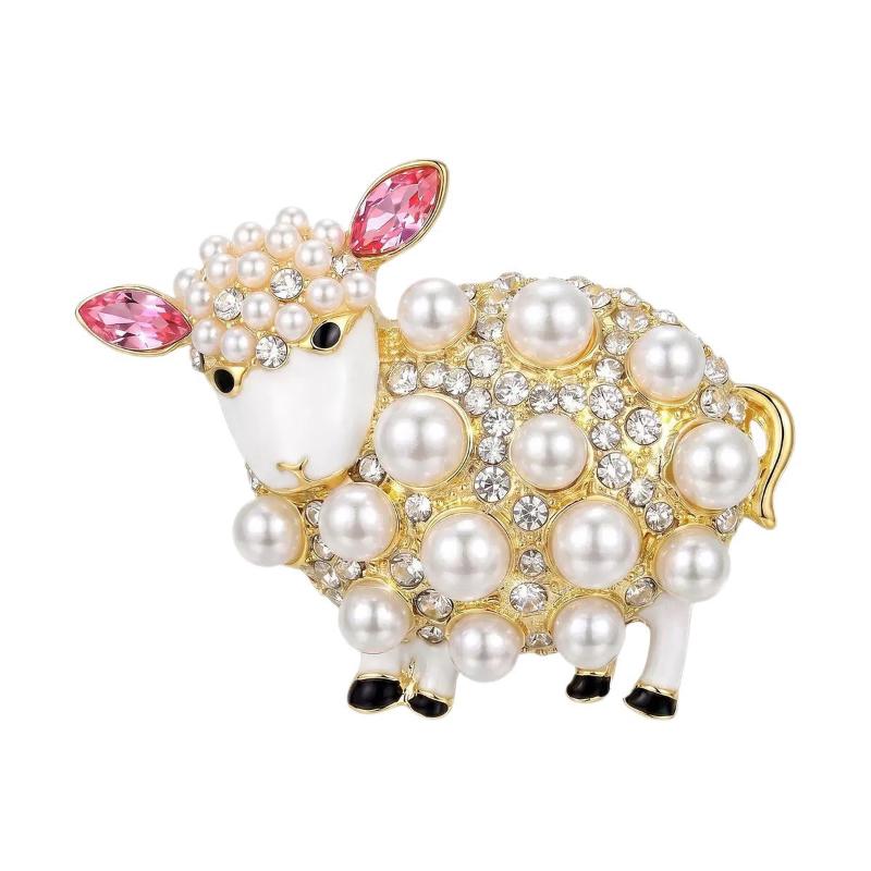 Cute Sheep Brooches For Women Lamb Pin Y2K Shiny Pearl Crystal Lapel Pins Badges 2027 New Year Gifts Fashion Jewelry Accessories