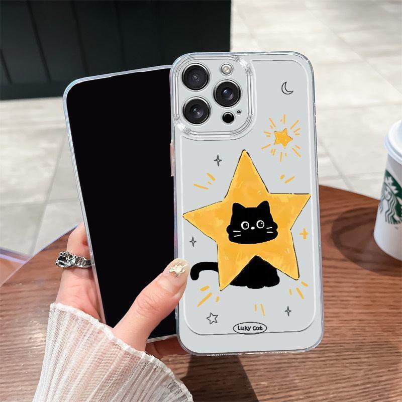 Star Black Cat Transparent Case for iPhone 12/13/14/15RO/16/17PROMAX