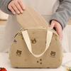 New Corduroy Lunch Bag Thermal Insulated Cute Bear Bow Picnic Food Pouch Multi-functional Storage Handbag for Outdoor Travel